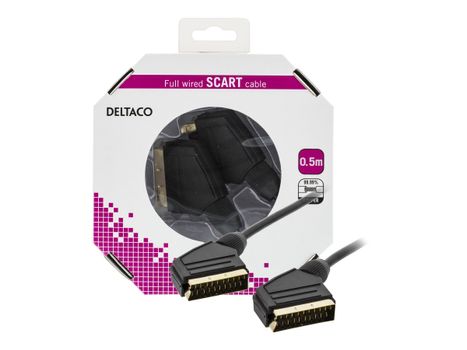 Deltaco DEL-130-K - Video/ lydkabel - 20-pins SCART (hann) til 20-pins SCART (hann) - 50 cm - svart (DEL-130-K)
