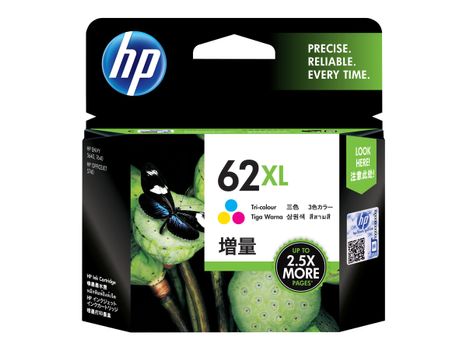 HP 62XL - Høy ytelse - fargebasert trikolor - original - blekkpatron - for Envy 55XX, 56XX, 76XX; Officejet 200, 250, 252, 57XX, 8040 (C2P07AE#UUS)