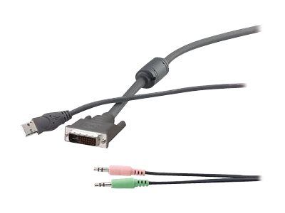 Belkin OmniView - Video- / USB- / lydkabelsett - USB, ministereojakk, DVI-I (hann) til ministereojakk, USB-type B, DVI-I (hann) - 4.57 m - tommelskruer - grå - B2B - for P/N: F1DN102D, F1DN102DEA, F1DN104D, 