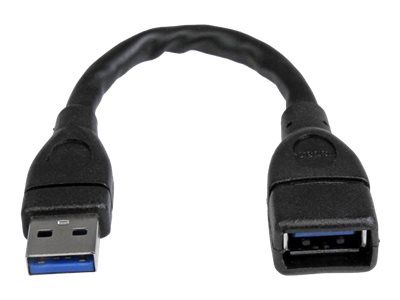 StarTech 6in Black USB 3.0 Extension Adapter Cable A to A - M/F - USB-forlengelseskabel - 15.2 cm (USB3EXT6INBK)