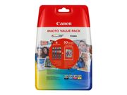 Canon CLI-526 C/M/Y/BK Photo Value Pack - 4-pack - svart, gul, cyan, magenta - original - 50 ark - 100 x 150 mm - blekkbeholder / papirsett (4540B017)