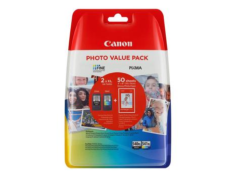 Canon PG-540 XL/ CL-541XL Photo Value Pack - 2-pack - Høy ytelse - svart, farge (cyan, magenta, gul) - original - 50 ark - 100 x 150 mm - blekkpatron/ papirsett (5222B013)