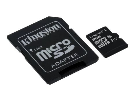 Kingston Flashminnekort (microSDHC til SD-adapter inkludert) - 8 GB - UHS Class 1 / Class10 - microSDHC UHS-I (SDC10G2/8GB)