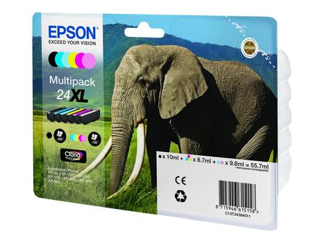 Epson 24XL Multipack - 6-pack - 55.7 ml - XL - svart, gul, cyan, magenta, lys magenta, lys cyan - original - blister - blekkpatron - for Expression Photo XP-55, 750, 760, 850, 860, 950, 960; Expression Prem (C13T24384011)