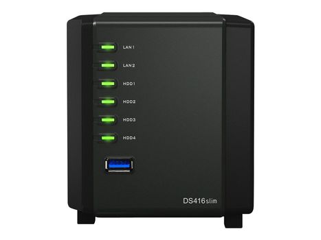 Synology Disk Station DS416slim - NAS-server - 4 brønner - SATA 6Gb/s - RAID 0, 1, 5, 6, 10, JBOD - RAM 512 MB - Gigabit Ethernet - iSCSI