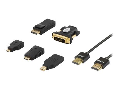 Deltaco HDMI-251 - HDMI med Ethernet-kabelsett - DisplayPort / HDMI / DVI - 2 m (HDMI-251)