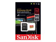 SanDisk Extreme PLUS - Flashminnekort (microSDHC til SD-adapter inkludert) - 32 GB - A1 / Video Class V30 / UHS-I U3 - microSDHC UHS-I (SDSQXBG-032G-GN6MA)