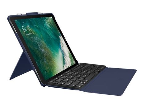 Logitech Slim Combo - Tastatur og folioveske - bakbelysning - Apple Smart connector - klassisk blå - for Apple 12.9-inch iPad Pro (1. generasjon,  2. generasjon) (920-008428)