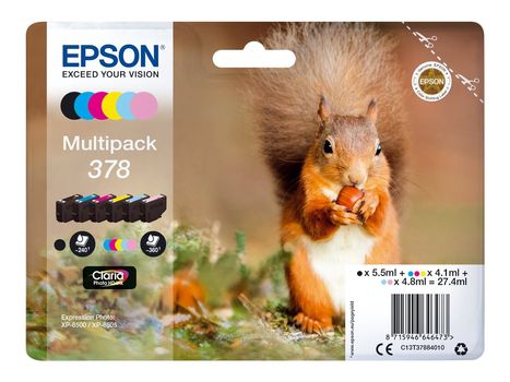 Epson 378 Multipack - 6-pack - svart, gul, cyan, magenta, lys magenta, lys cyan - original - blekkpatron (C13T37884020)