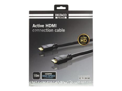 Deltaco Prime HDMI-3100 - HDMI med Ethernet-kabel - HDMI (hann) til HDMI (hann) - 10 m - svart - 4K-støtte,  aktiv (HDMI-3100)