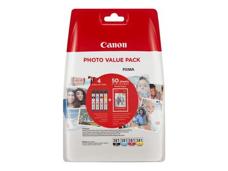 Canon CLI-581 C/M/Y/BK Photo Value Pack - 4-pack - svart, gul, cyan, magenta - original - blekkbeholder / papirsett (2106C005)