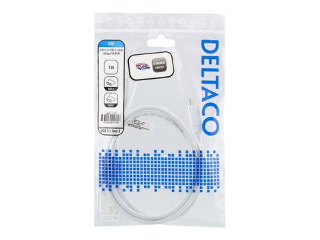 Deltaco USB-kabel - USB-C (hann) til USB-C (hann) - USB 3.1 Gen 2 - 1 m - hvit (USBC-1127)