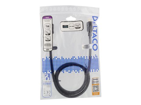 Deltaco HDMI-1010D - HDMI med Ethernet-kabel - HDMI (hann) til HDMI (hann) - 1 m - svart - 4K-støtte (HDMI-1010D)