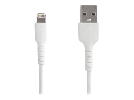 StarTech 6 ft(2m) Durable White USB-A to Lightning Cable, Heavy Duty Rugged Aramid Fiber USB Type A to Lightning Charger/ Sync Power Cord, Apple MFi Certified iPad/ iPhone 12 Pro Max - iPhone 7/8/11/11 Pro - Lig (RUSBLTMM2M)
