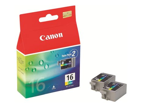 Canon BCI-16 - 2-pack - gul, cyan, magenta - original - blekkbeholder - for i90; PIXMA iP90, iP90v, mini220; SELPHY CP500, DS700, DS810 (9818A002)