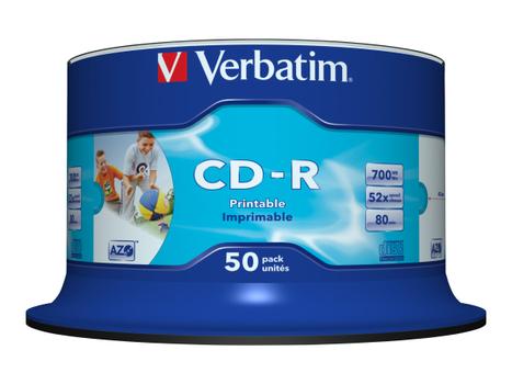 Verbatim DataLifePlus - 50 x CD-R - 700 MB 52x - bred skrivbar overflate - spindel (43438)