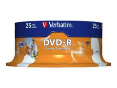 VERBATIM 25 x DVD-R - 4.7 GB 16x - bred fotoskrivbar overflate - spindel