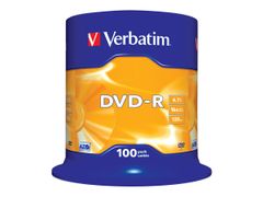 VERBATIM 100 x DVD-R - 4.7 GB 16x - matt sølv - spindel