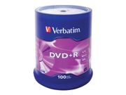 VERBATIM 100 x DVD+R - 4.7 GB 16x - matt sølv - spindel (43551)