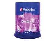 VERBATIM 100 x DVD+R - 4.7 GB 16x - matt sølv - spindel (43551)