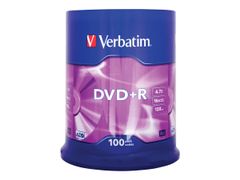 VERBATIM 100 x DVD+R - 4.7 GB 16x - matt sølv - spindel