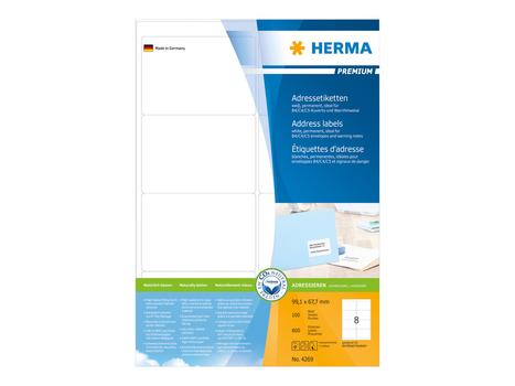 Herma Premium - Papir - matt - permanent selv-adhesiv - hvit - 99.1 x 67.7 mm 800 etikett(er) (100 ark x 8) laminerte adresseetiketter (4269)