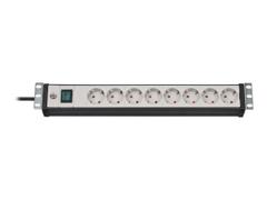 Brennenstuhl Premium-Line - Flerkoplingslist (kan monteres i rack) - utgangskontakter: 8 (strøm) - 1.5U - 19" - 3 m - svart, lysegrå