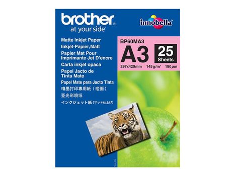 Brother BP - Matt - A3 (297 x 420 mm) - 145 g/m² - 25 ark papir - for Brother MFCJ6530, MFC-J6580,  J6583, J6980, J6983, J6995, J6997, J6999 (BP60MA3)