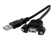 StarTech 1 ft Panel Mount USB Cable A to A - F/M - USB extension cable - USB (M) to USB (F) - USB 2.0 - 1 ft - molded, thumbscrews - black - USBPNLAFAM1 - USB-forlengelseskabel - USB til USB - 30 cm (USBPNLAFAM1)