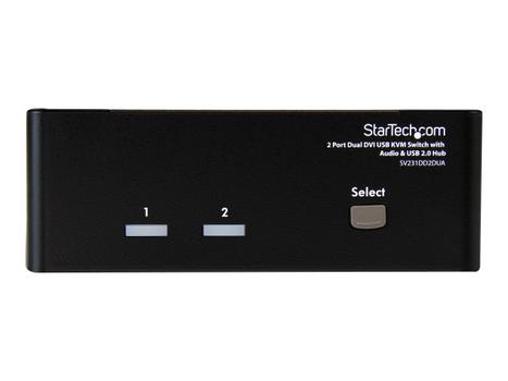 StarTech DVI KVM Switch with Audio & USB 2.0 Hub - 2-Port USB KVM Switch - 1920 x 1200 - Dual Monitor KVM Switch (SV231DD2DUA) - KVM / lyd / USB-svitsj - 2 porter (SV231DD2DUA)