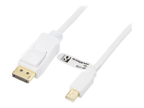 Deltaco DP-1110 - DisplayPort-kabel - Mini DisplayPort (hann) til DisplayPort (hann) - 1 m - formstøpt - hvit (DP-1110)