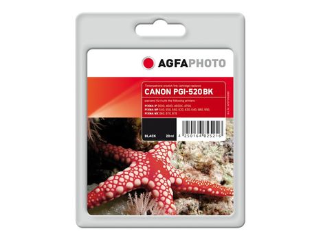 AGFAPHOTO 20 ml - svart - blekkpatron (alternativ for: Canon PGI-520BK,  Canon 2932B001) - for Canon PIXMA iP4700, MP540, MP550, MP560, MP620, MP630, MP640, MP980, MP990, MX860, MX870 (APCPGI520BD)