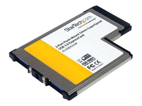 StarTech 2 Port Flush Mount ExpressCard 54mm SuperSpeed USB 3.0 Card Adapter with UASP - Dual Port Laptop ExpressCard USB 3 Controller (ECUSB3S254F) - USB-adapter - ExpressCard - USB 3.0 x 2 (ECUSB3S254F)