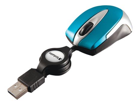 Verbatim Go Mini Optical Travel Mouse - Mus - høyre- og venstrehåndet - optisk - kablet - USB - karibisk blå (49022)