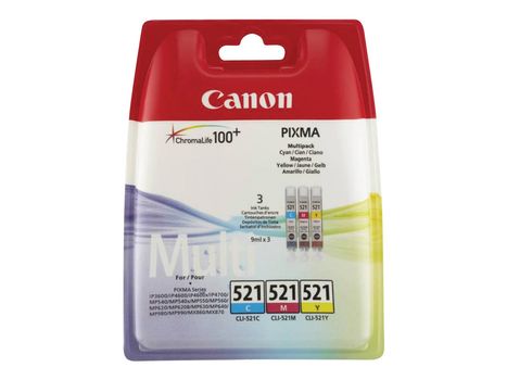 Canon CLI-521 Multipack - 3-pack - 9 ml - gul, cyan, magenta - original - blekkbeholder - for PIXMA iP3600, iP4700, MP540, MP550, MP560, MP620, MP630, MP640, MP980, MP990, MX860, MX870 (2934B010)