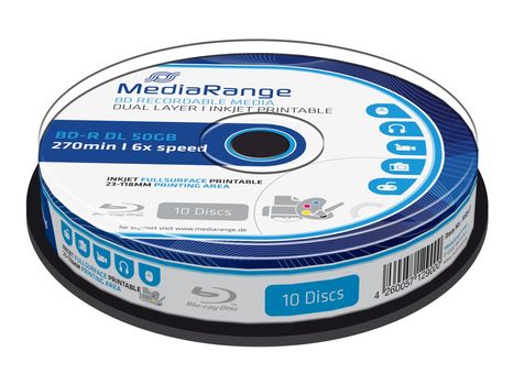MediaRange Inkjet Fullsurface-Printable - BD-R DL x 10 - 50 GB - lagringsmedier (MR509)