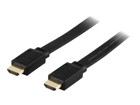 Deltaco HDMI-1020F - HDMI med Ethernet-kabel - HDMI (hann) til HDMI (hann) - 2 m - svart - flat (HDMI-1020F)