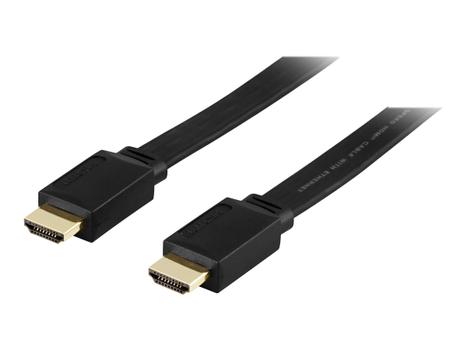 Deltaco HDMI-1030F - HDMI med Ethernet-kabel - HDMI (hann) til HDMI (hann) - 3 m - svart - flat (HDMI-1030F)