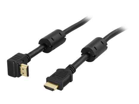 Deltaco HDMI med Ethernet-kabel - HDMI (hann) til HDMI (hann) - 1 m - svart - 90°-kontakt