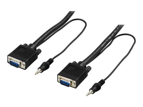 Deltaco VGA-kabel - ministereojakk,   HD-15 uten pin 9 (hann) til ministereojakk,   HD-15 uten pin 9 (hann) - 15 m - svart (RGB-7F)