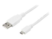 Deltaco USB-kabel - USB (hann) til Micro-USB type B (hann) - USB 2.0 - 2 m - hvit (USB-302W)