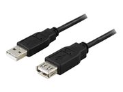 Deltaco USB-forlengelseskabel - USB (hann) til USB (hunn) - USB 2.0 - 1 m - svart (USB2-15S)