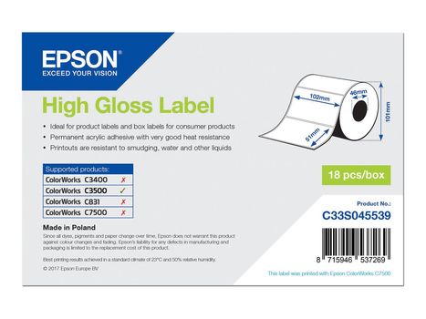 Epson stanseskårne etiketter - høyblank - 610 etikett(er) - 51 x 102 mm (C33S045539)