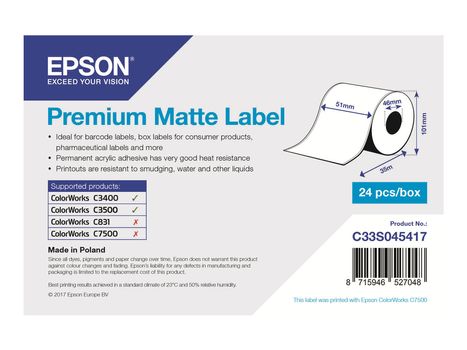 Epson Premium - sammenhengende etikettpapir - matt - 1 rull(er) - Rull (5,1 cm x 35 m) (C33S045417)