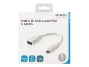 Deltaco USBC-1205 - USB-adapter - USB-type A (hunn) til USB-C (hann) - USB 3.1 - 15 cm - reversibel C-kontakt - hvit (USBC-1205)