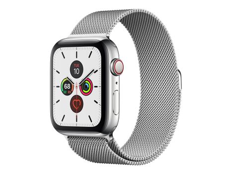 Apple Watch Series 5 (GPS + Cellular) - rustfritt stål - smartklokke med fint strikket løkke - sølv - 32 GB