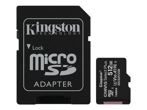 Kingston Canvas Select Plus 512GB microSD - A1 - Video Class V30 - UHS Class 3 - Class10 - inkludert SD-adapter (SDCS2/512GB)