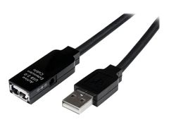 StarTech 25m USB 2.0 Active Extension Cable M/F - 25 meter USB A Male to USB A Female USB 2.0 Repeater / Extender Cable - Black - 80ft (USB2AAEXT25M) - USB-forlengelseskabel - USB til USB - 25 m