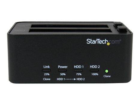 StarTech Dual Bay Hard Drive Duplicator and Eraser, Standalone HDDSSD ClonerCopier,  USB 3.0 to SATA Docking Station, Hard Disk Duplicator and Sanitizer Dock - ToollessTop-Loading Design - harddisk-duplekser (SATDOCK2REU3)
