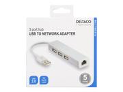 Deltaco USB2-LAN3 - Nettverksadapter - USB 2.0 - 10/100 Ethernet x 1 + USB 2.0 x 3 - hvit (USB2-LAN3)